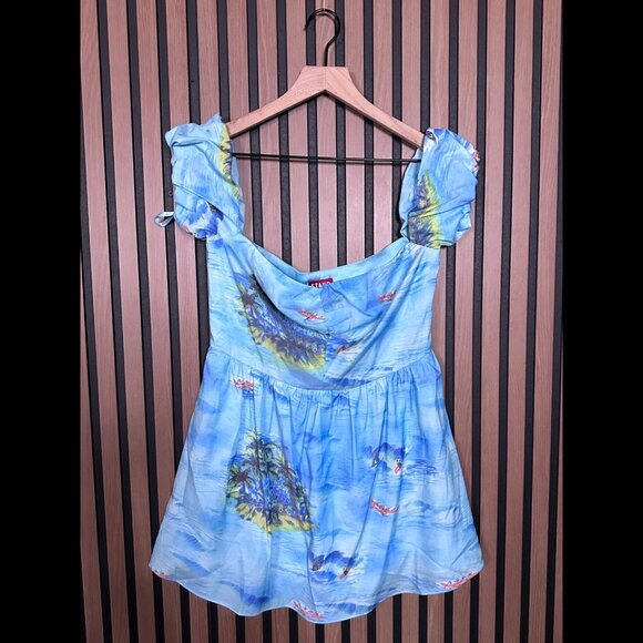 Staud Mini Dress 8 / M Womens Blue Elio Breezy Island Puff Shoulder - Picture 1 of 7